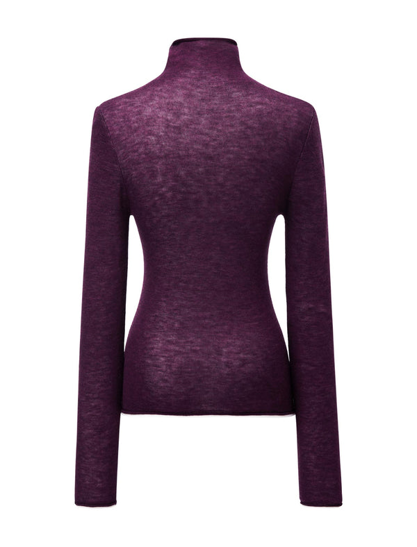 100% Wool Slim Fit High-Neck Knit Top