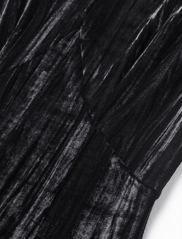 Black Velvet V-Neck Long Sleeve Maxi Dress