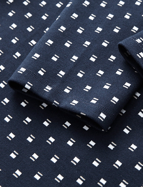 Polka Dot Round Neck Mermaid Long-Sleeve Midi Dress