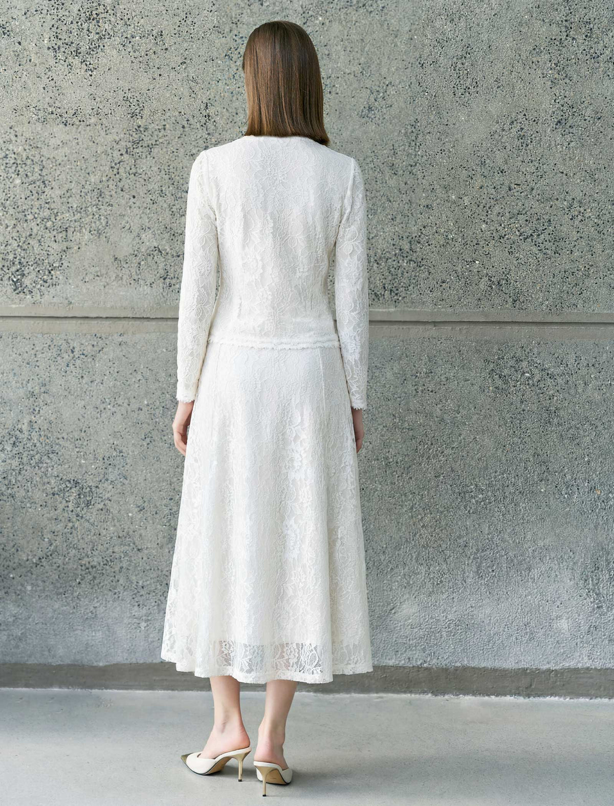 Floral Lace High-Waist A-Line Midi Skirt
