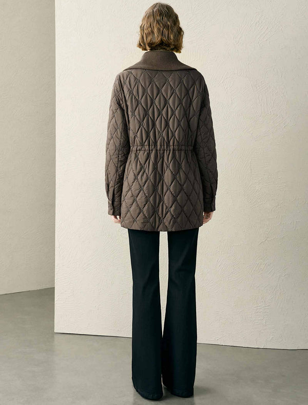 Brown Knit Collar Quilted Jacket