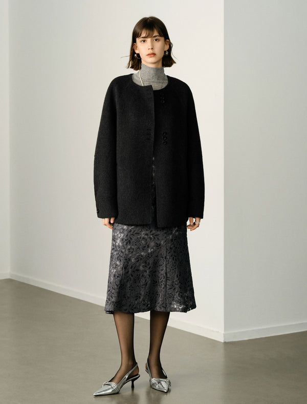 Floral Lace Flared Hem Midi Skirt