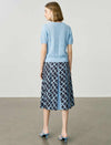 High-Waisted Geometric Print Pleated Midi Skirt