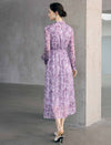Floral Print Ruffle Neck Long Sleeve Midi Dress