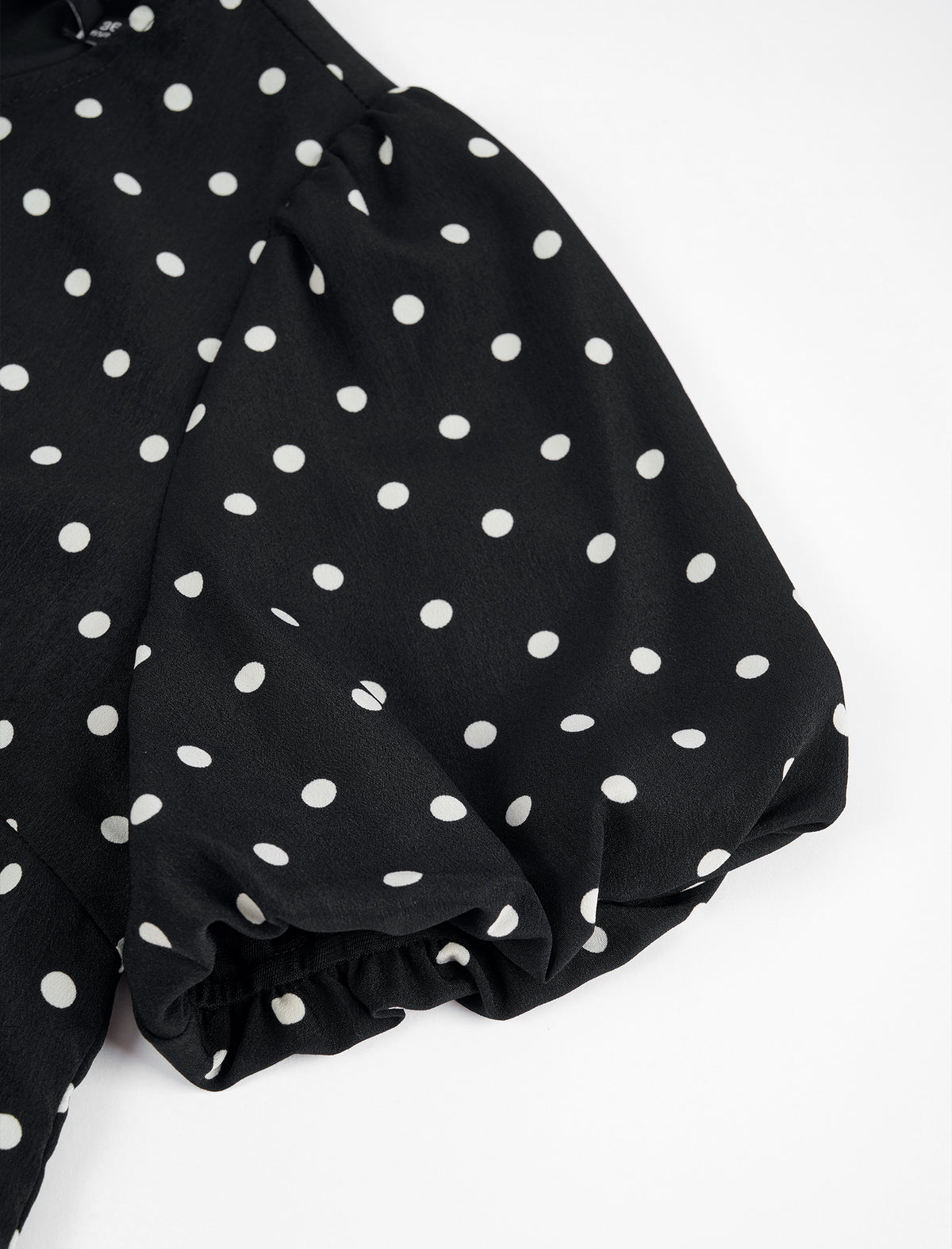 Black Polka Dot Puff Sleeve Ruffle Hem Dress