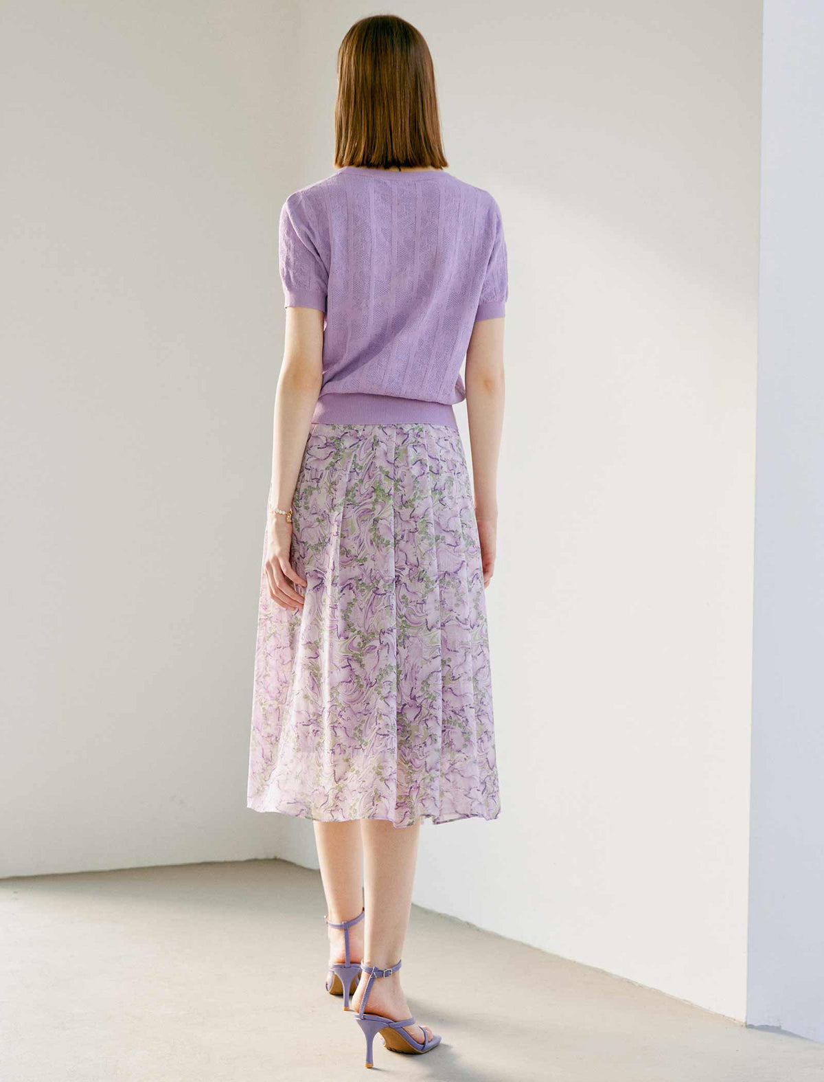 Floral Chiffon Pleated A-Line Skirt