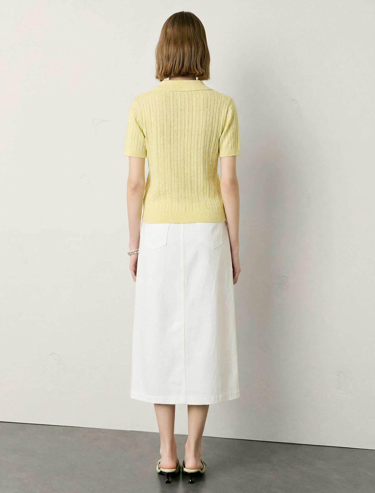 Cable Knit Short-Sleeve Polo Top