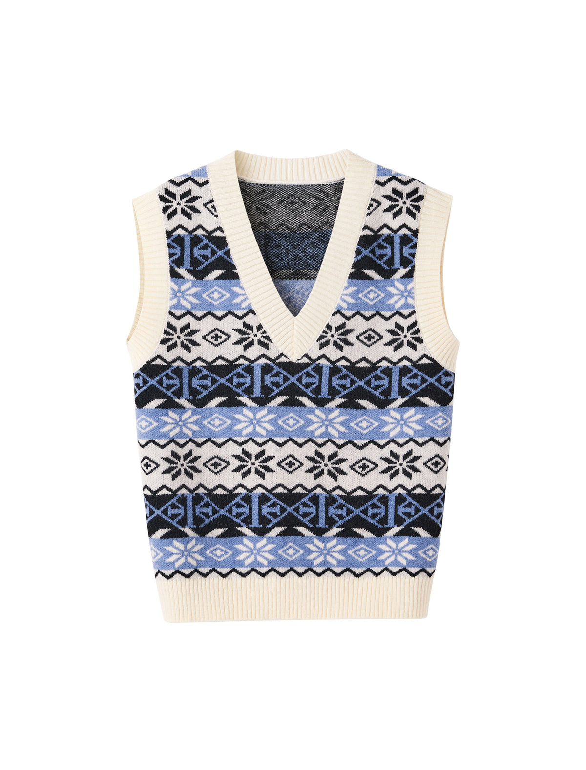 Geometric Jacquard V-Neck Straight-Fit Knit Vest