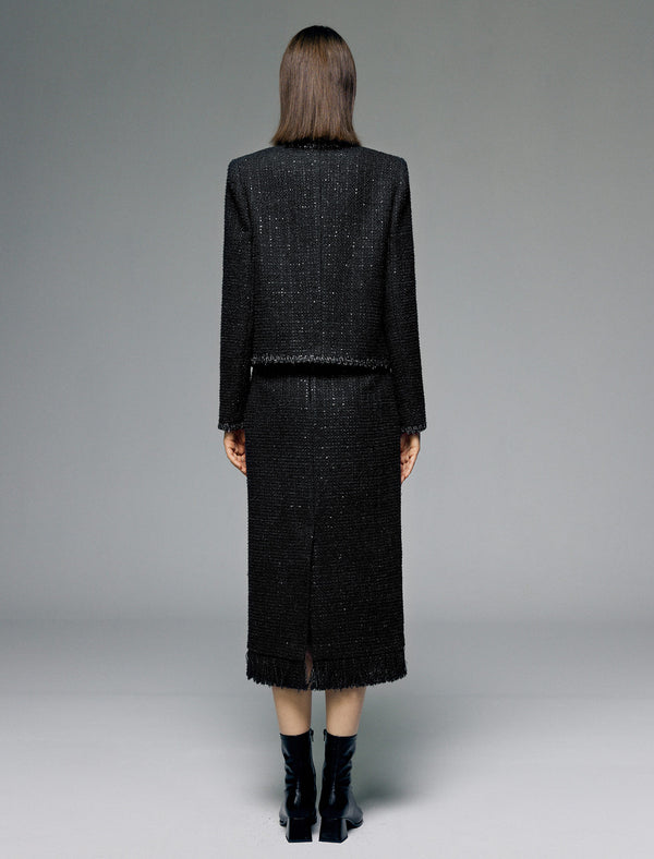 Sparkle Tweed Wool-Blend Cropped Jacket