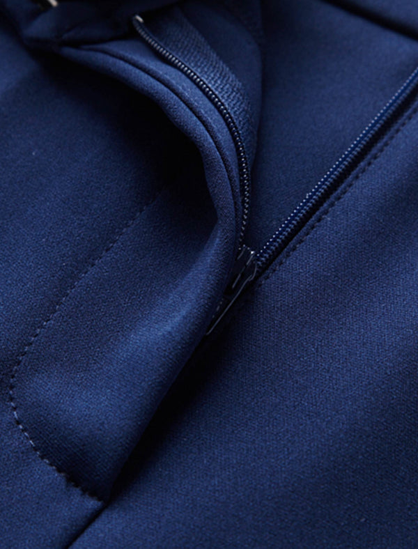 Navy Wide-Leg Suit Pants