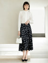 Black Watercolor Polka Dot High Waist Flared Midi Skirt