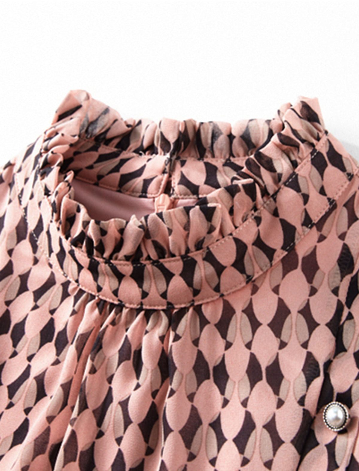 Geometric Print Ruffled Neckline Midi Dress