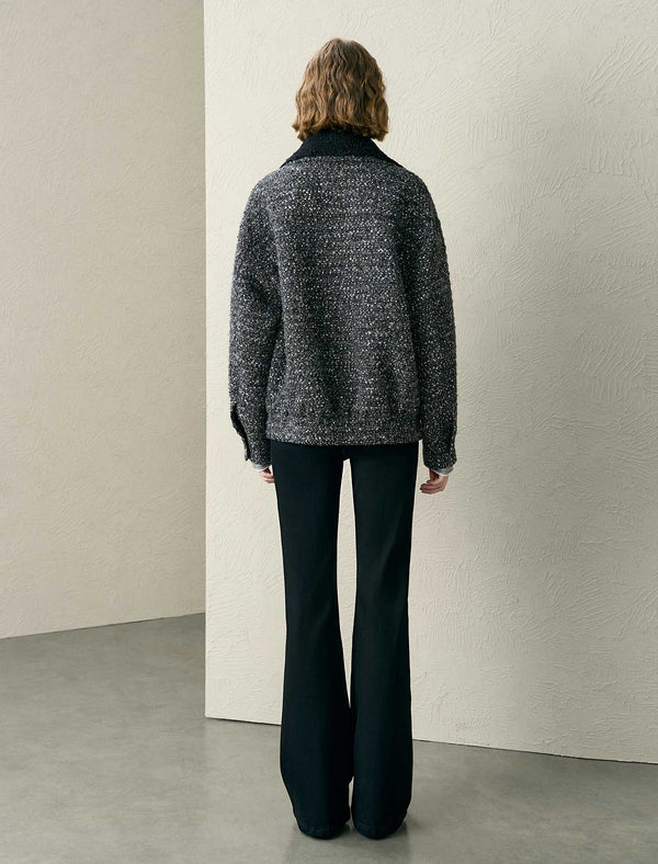 Tweed Wool-Blend Fleece Collar Jacket