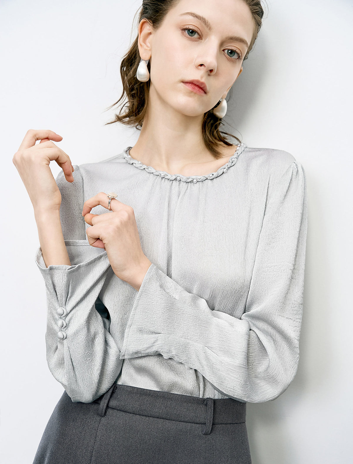 Embellished Neckline Textured Top