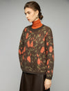 Wool and Mulberry Silk Blend Floral Jacquard Crewneck Relaxed Sweater