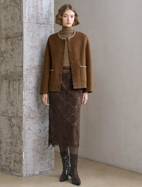 Tweed Wool-Blend Embellished Trim Jacket