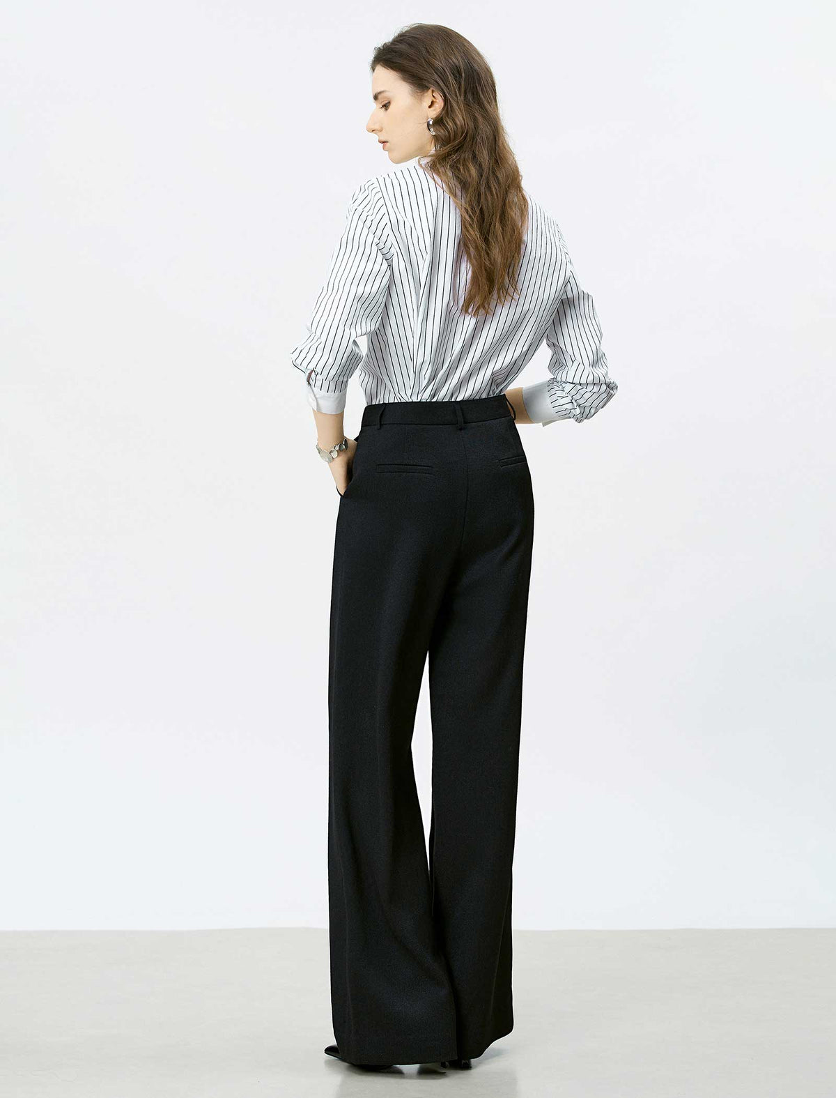 Stripe Ruffle Front Cotton Shirt