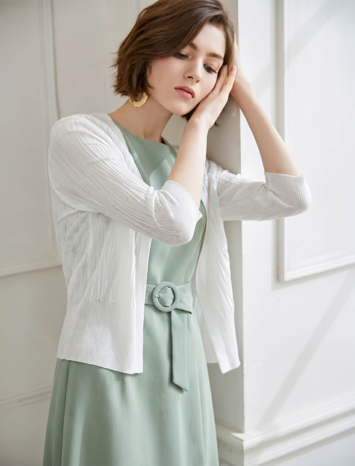 Sage Green Belted Sleeveless Midi Sheath Dress
