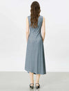 Blue Geometric Print Ruched Waist Midi Dress