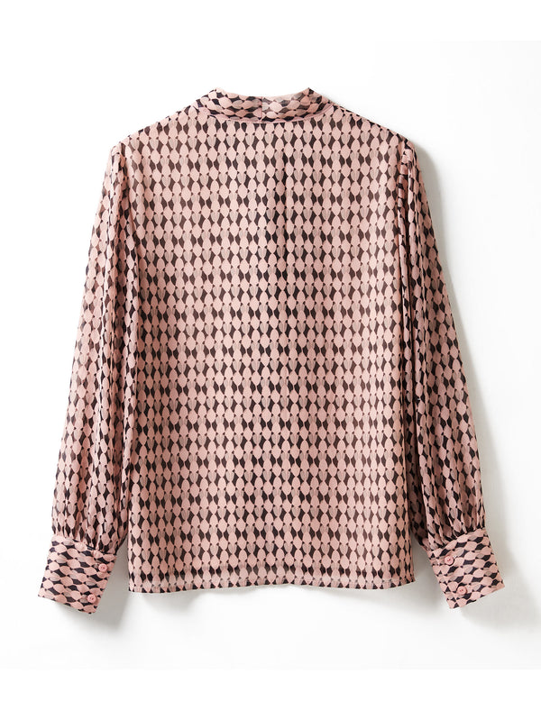 Geometric Print Tie Neck Blouse