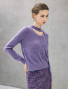 Wool Blend Shimmer Tie-Neck Cable-Knit Sweater