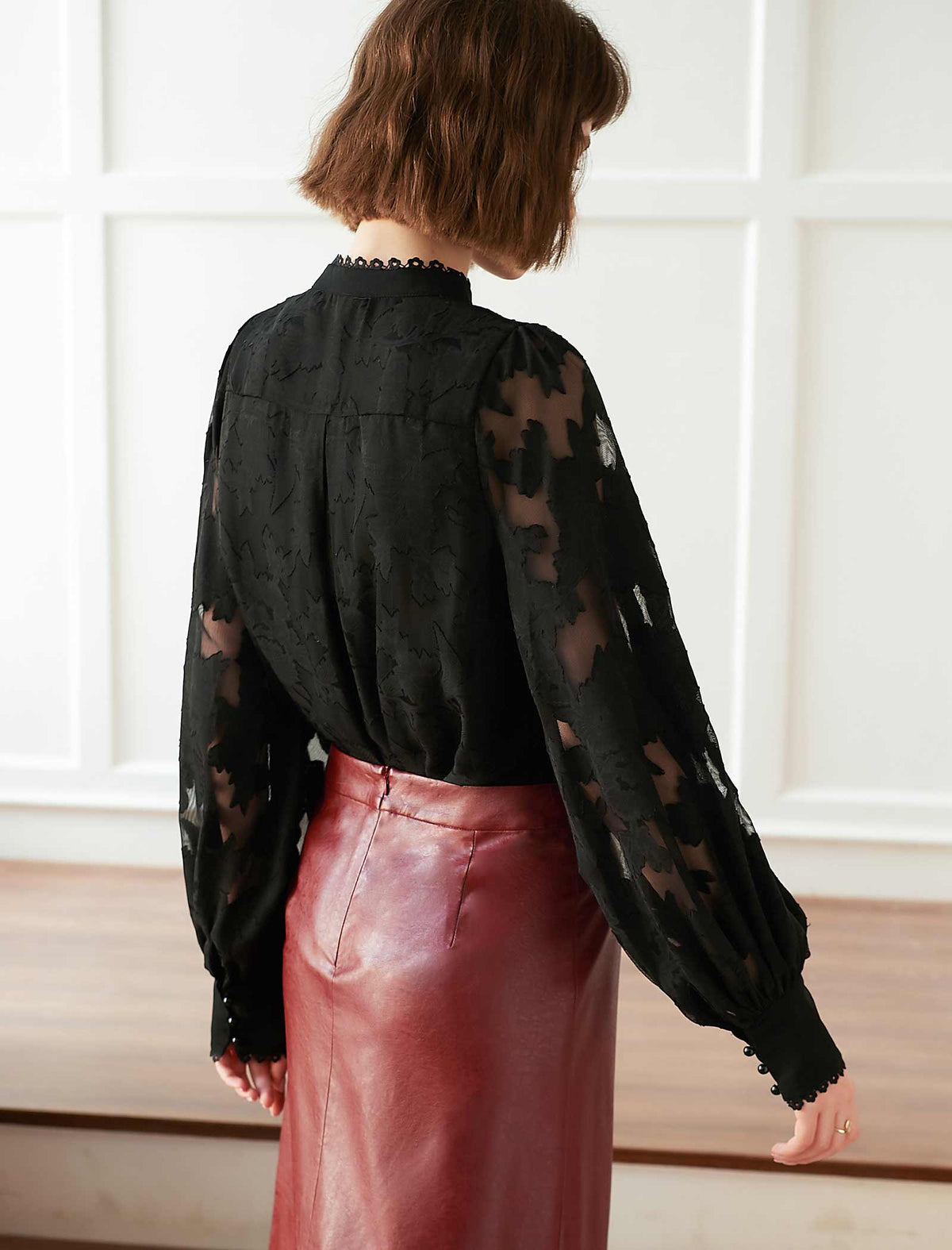 Black Lace Detailed Sheer Blouse