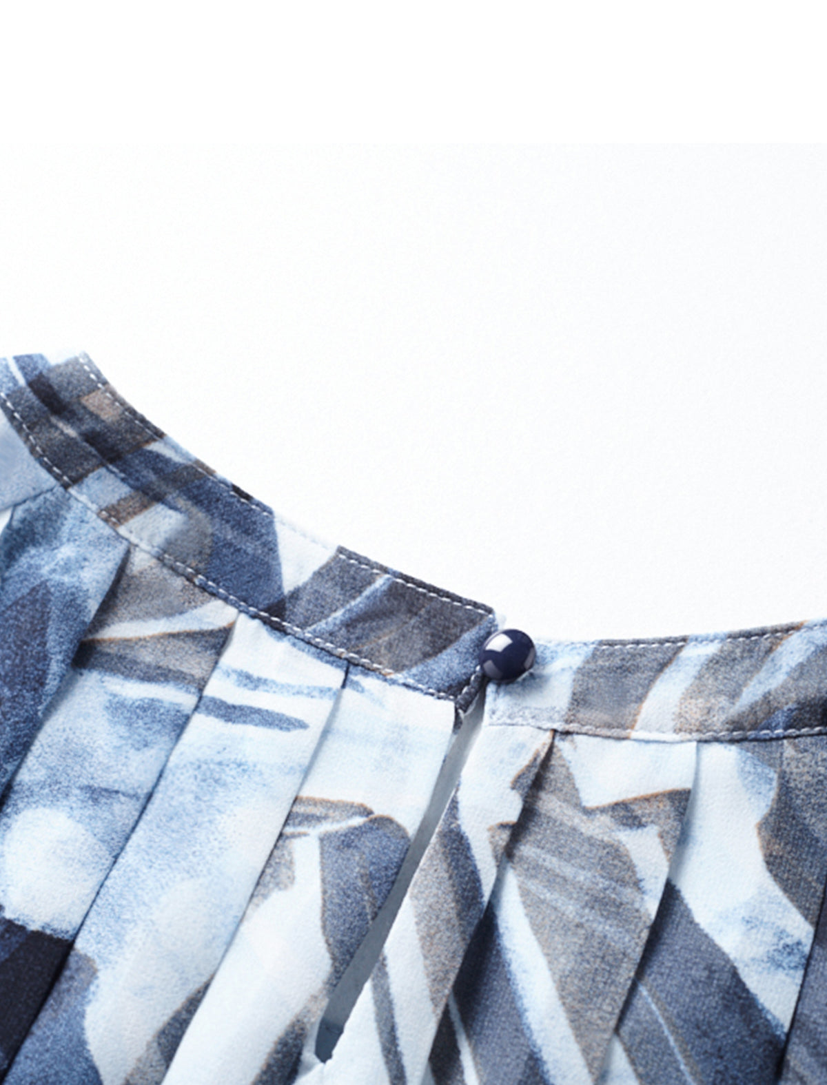 Navy Blue Abstract Print Pleated Midi Dress