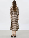 Brown Plaid Belted Shirt Midi Dress
