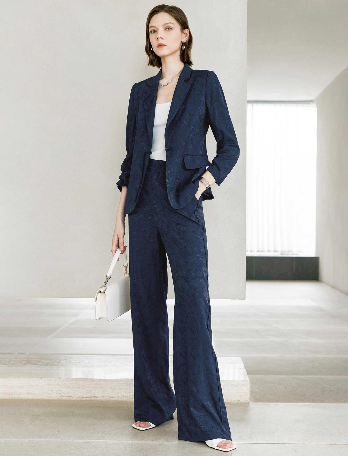 Navy Blue Textured Blazer