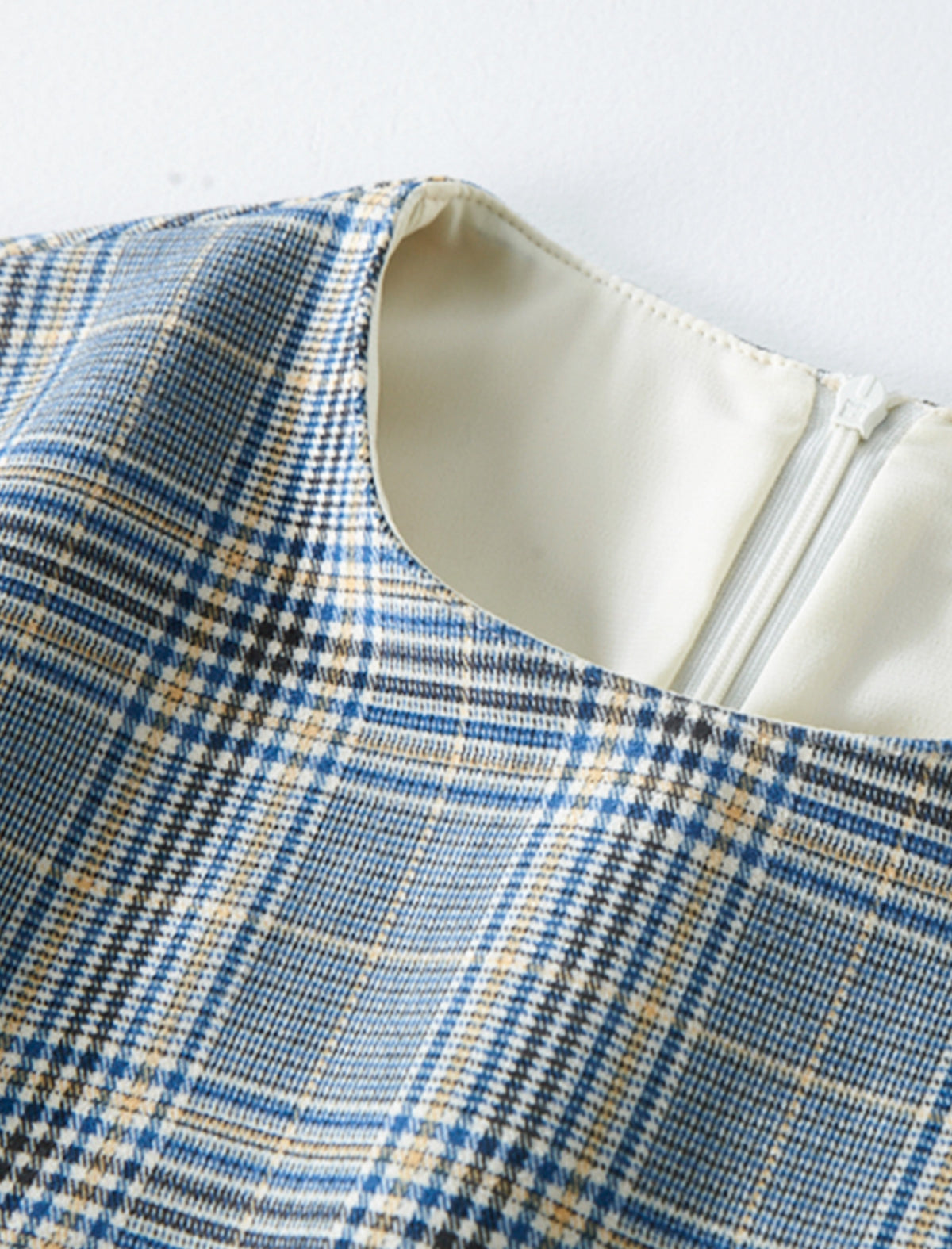Blue Plaid Long Sleeve Midi Dress