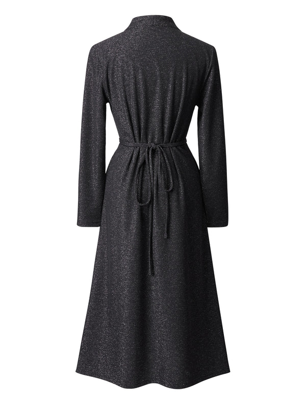 Glitter V-Neck Wrap Midi Dress