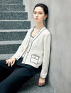 Contrast-Trim Button-Front Cardigan
