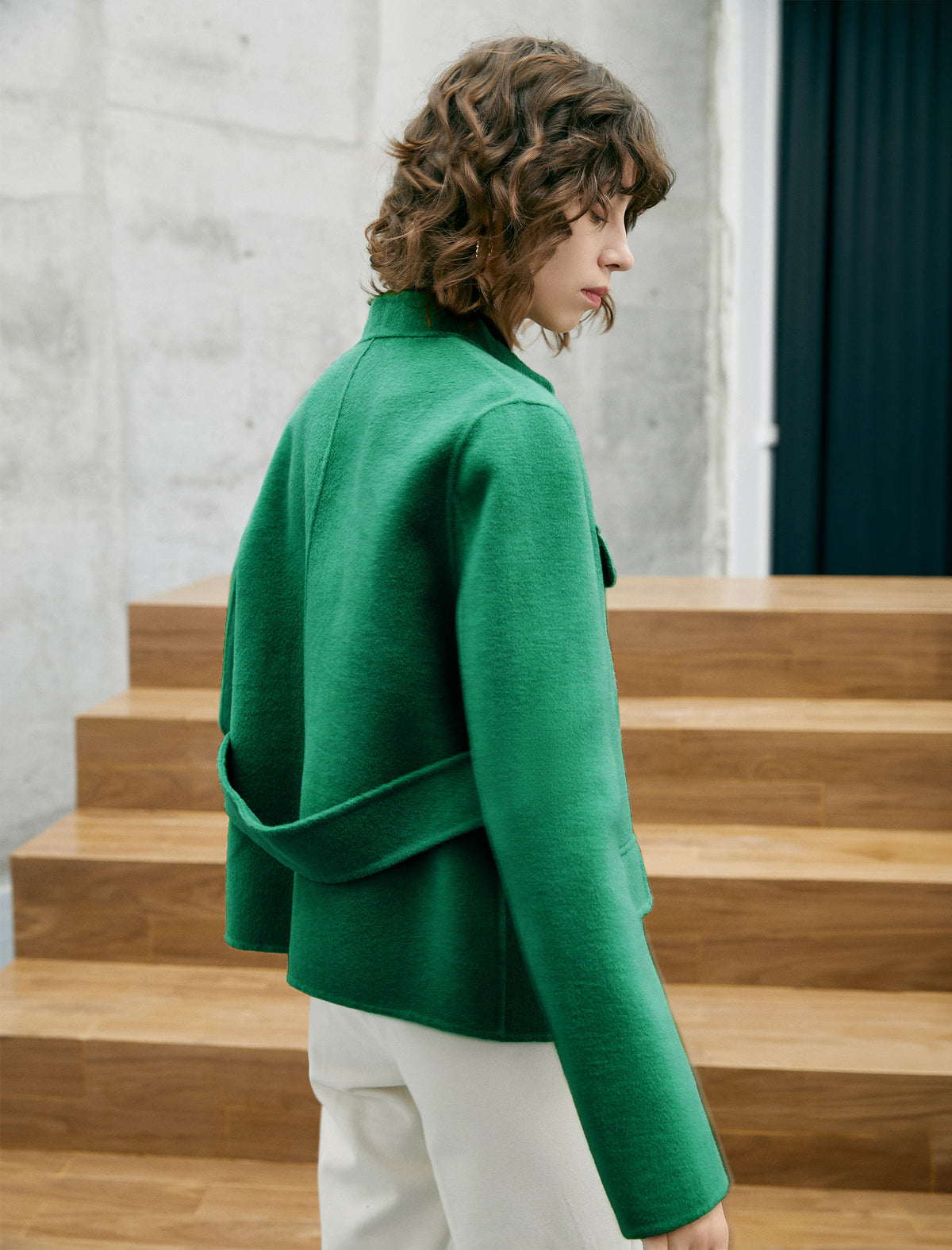 Wool Blend Button-Front Cropped Jacket