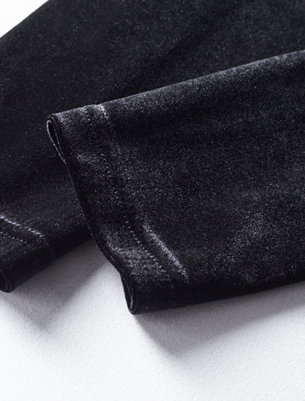 Black Velvet Irregular Hem Long Sleeve Midi Dress