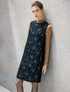 Beaded Neck 3D Floral Sleeveless Shift Dress