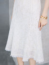 Cream Sequin Lace Sleeveless A-Line Midi Dress