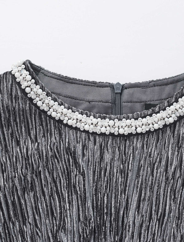 Velvet Waist-Defining Long-Sleeve Dress