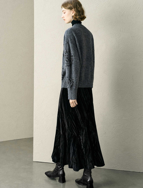 Wool-Blend Sequin Embellished Cardigan