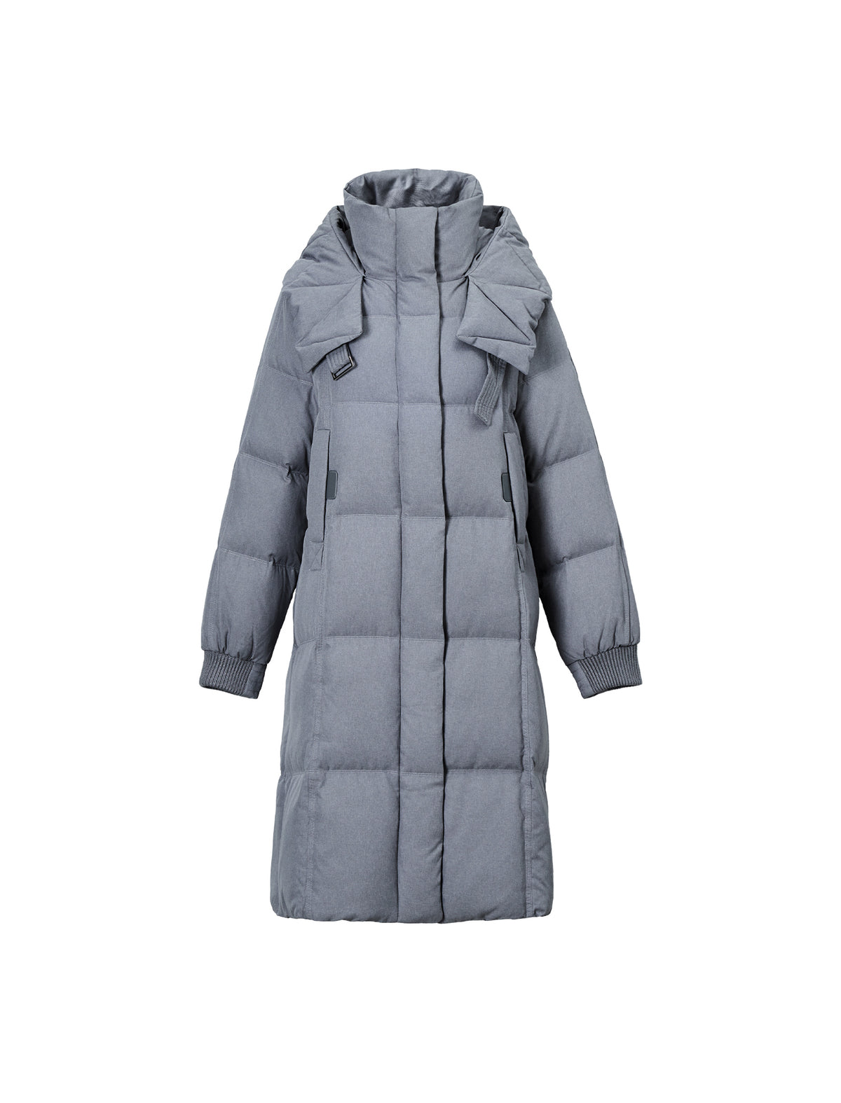 Hooded Quilted Zip-Front Ribbed-Cuff Long Puffer Coat