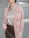 Gradient V Neck Button Front Knit Cardigan