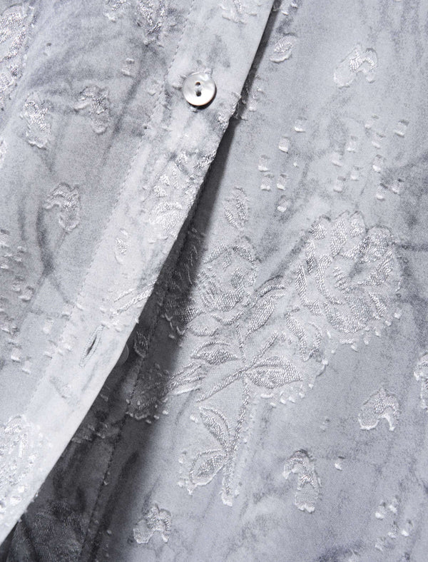 Floral Jacquard Scarf Detail Puff Sleeve Blouse