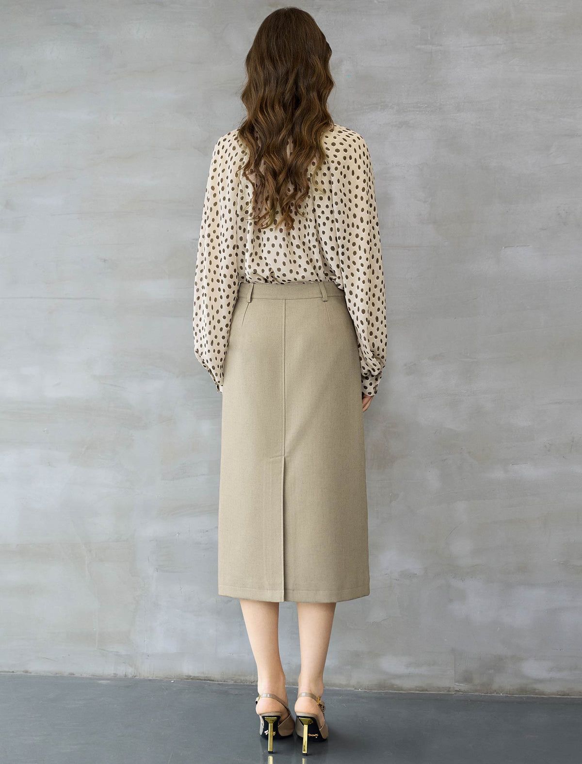 Oatmeal Ditsy Dot Tie-Neck Blouse