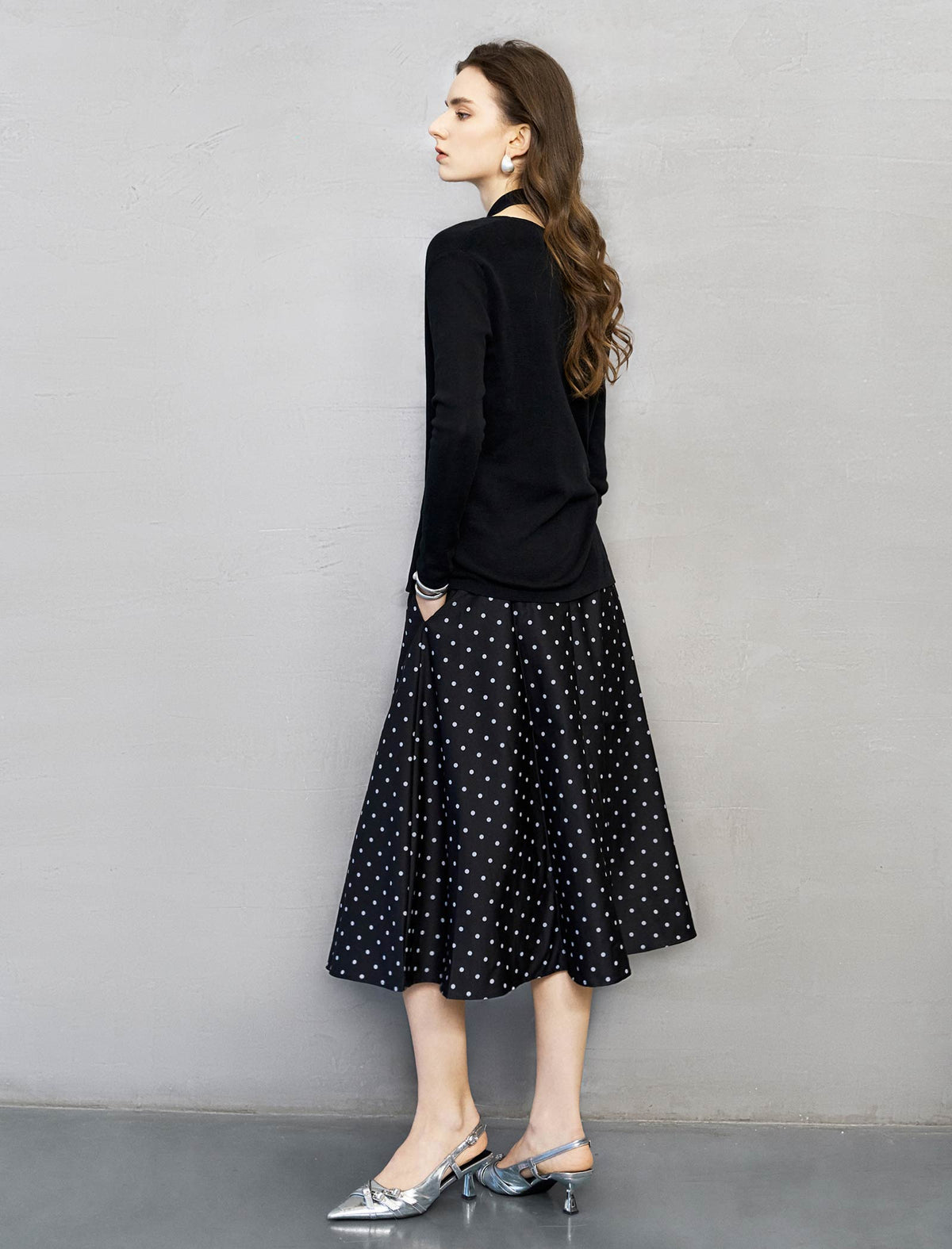 Polka Dot A-Line Midi Skirt