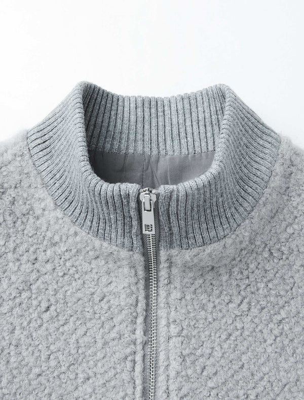 Teddy Fleece Wool-Blend High-Neck Zip Jacket