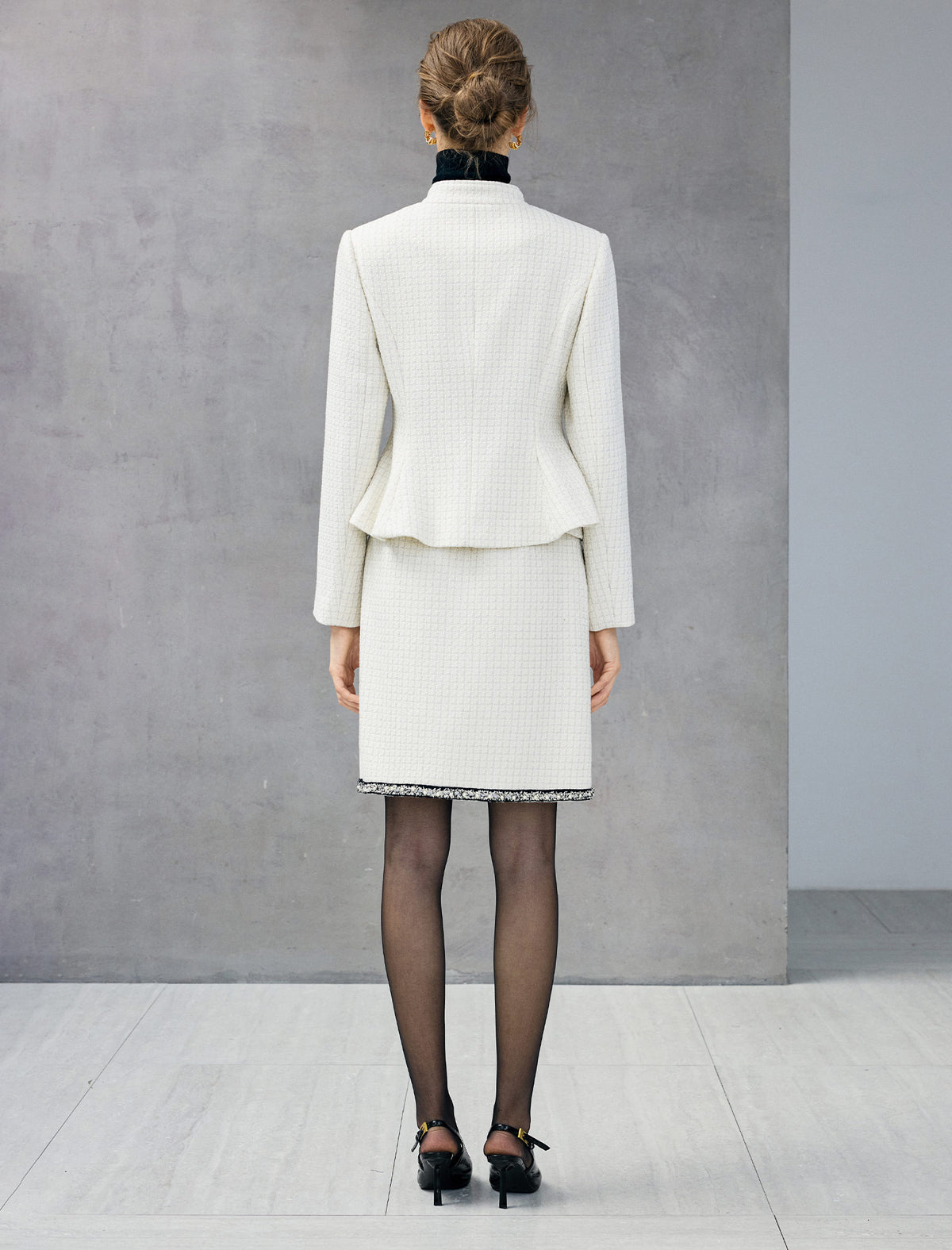 Wool Blend Stand-Collar Zip-Front Peplum Jacket