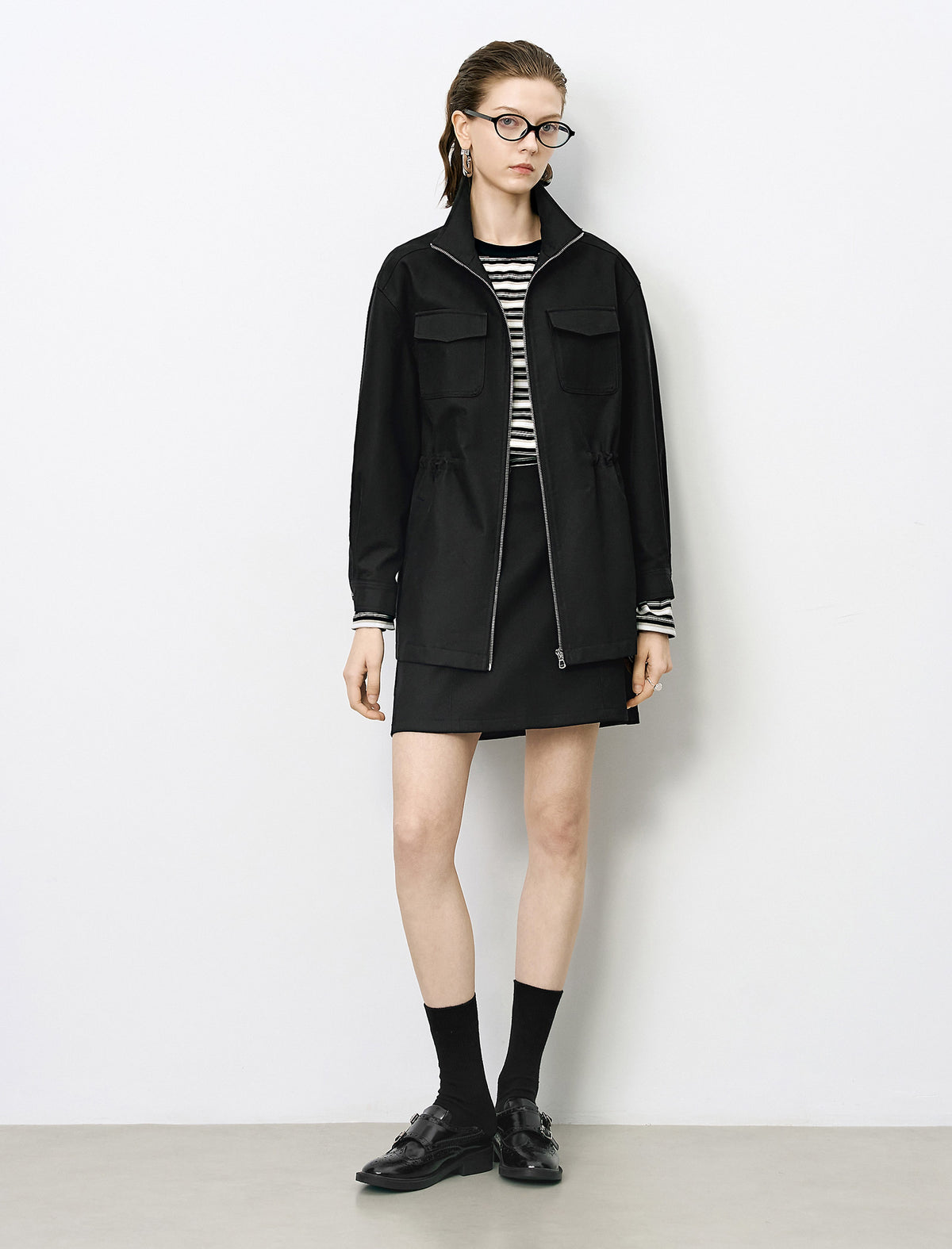 Striped Contrast-Panel Long-Sleeve Knit Top