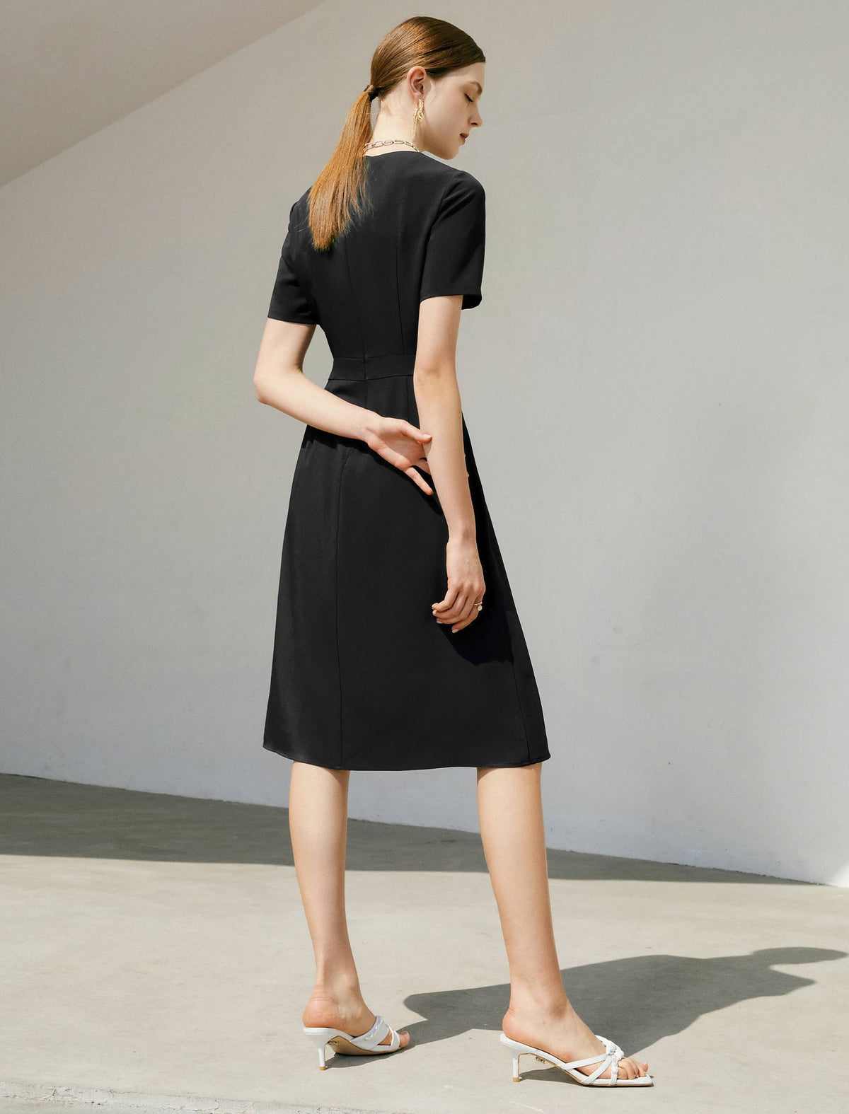 Round Neck Asymmetric Color-Block Dress