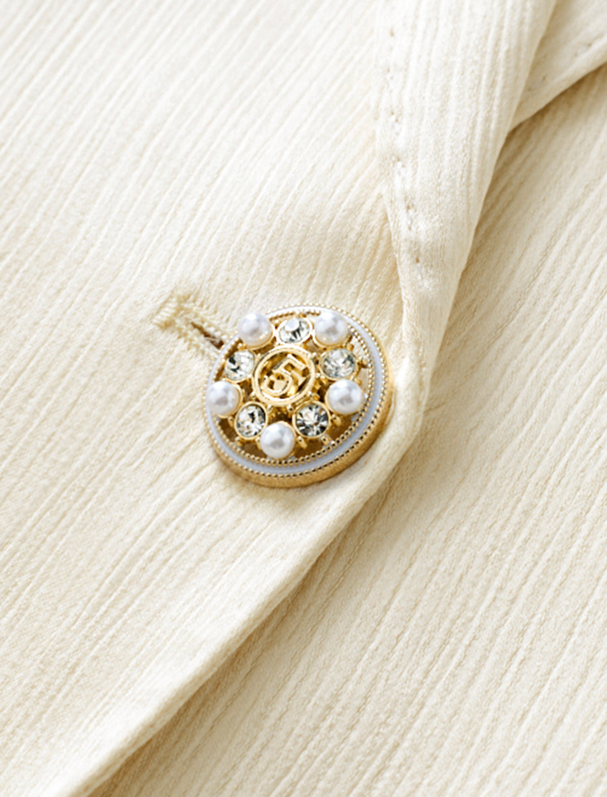 Champagne Textured Ruched Sleeve Blazer