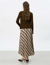 Brown Checked Pleated Midi Skirt
