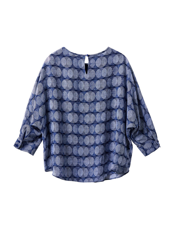Vintage Printed Round Neck 3/4 Sleeve Blouse